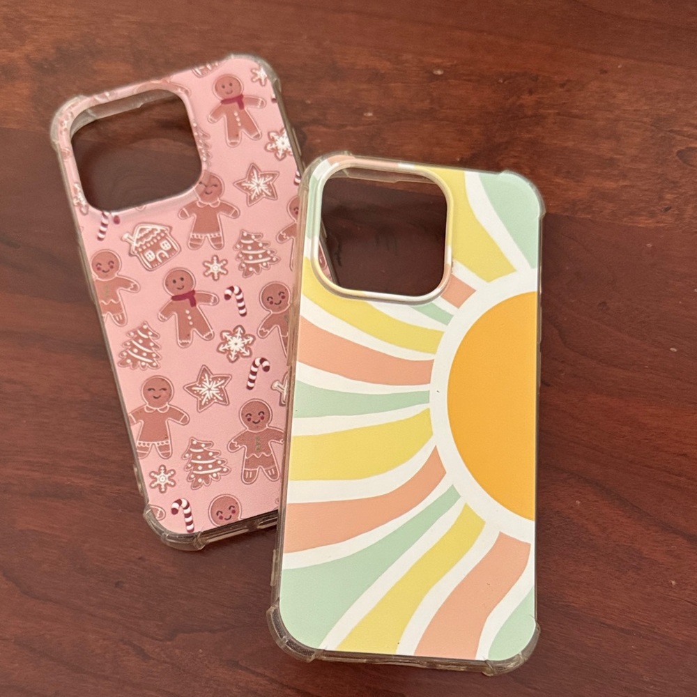 iPhone 15pro, Pink Gingerbread & Pastel Sun iPhone Case Set - Clear Bumper